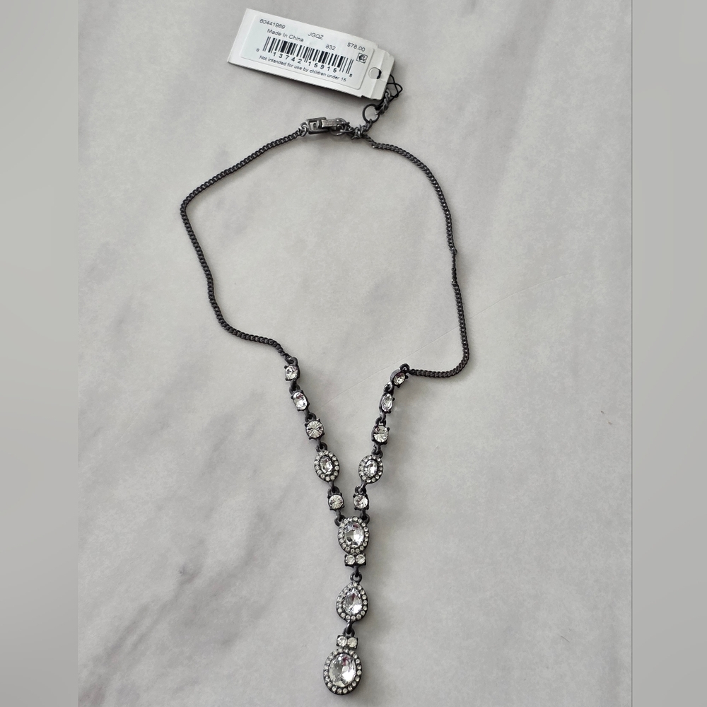 Givenchy Studded Y Silver Black Crystal Necklace Women New $78 Tanish